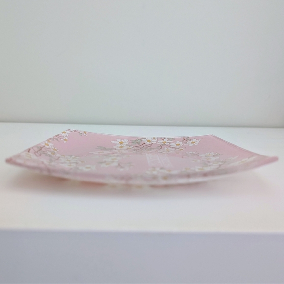 Yosemite National Park Glass Plate Dish Ahwahnee Dogwood Blossoms Square Pink - Picture 12 of 15